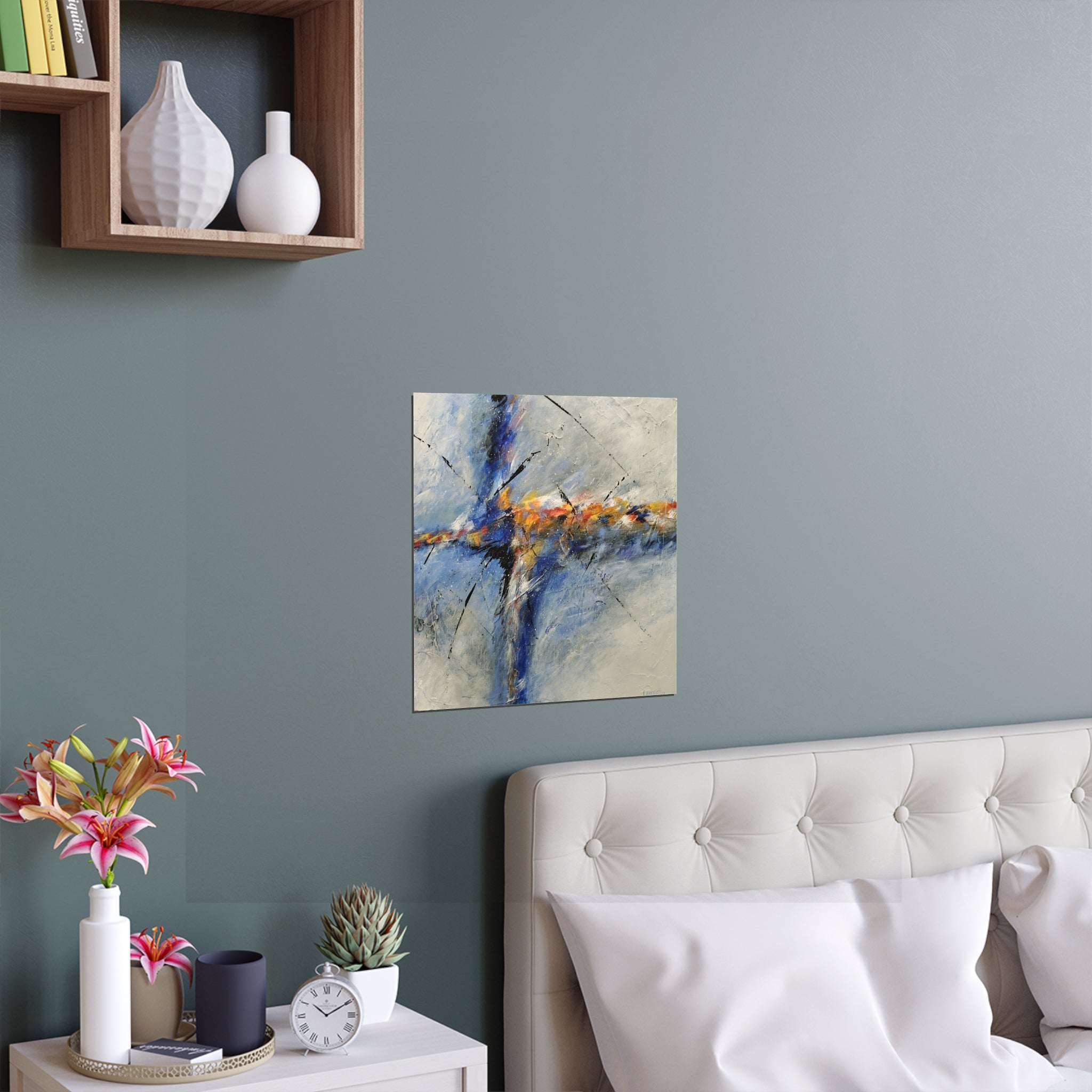 Blue Horizon – Abstract Blue & Ochre ContemporaryFine Art Poster