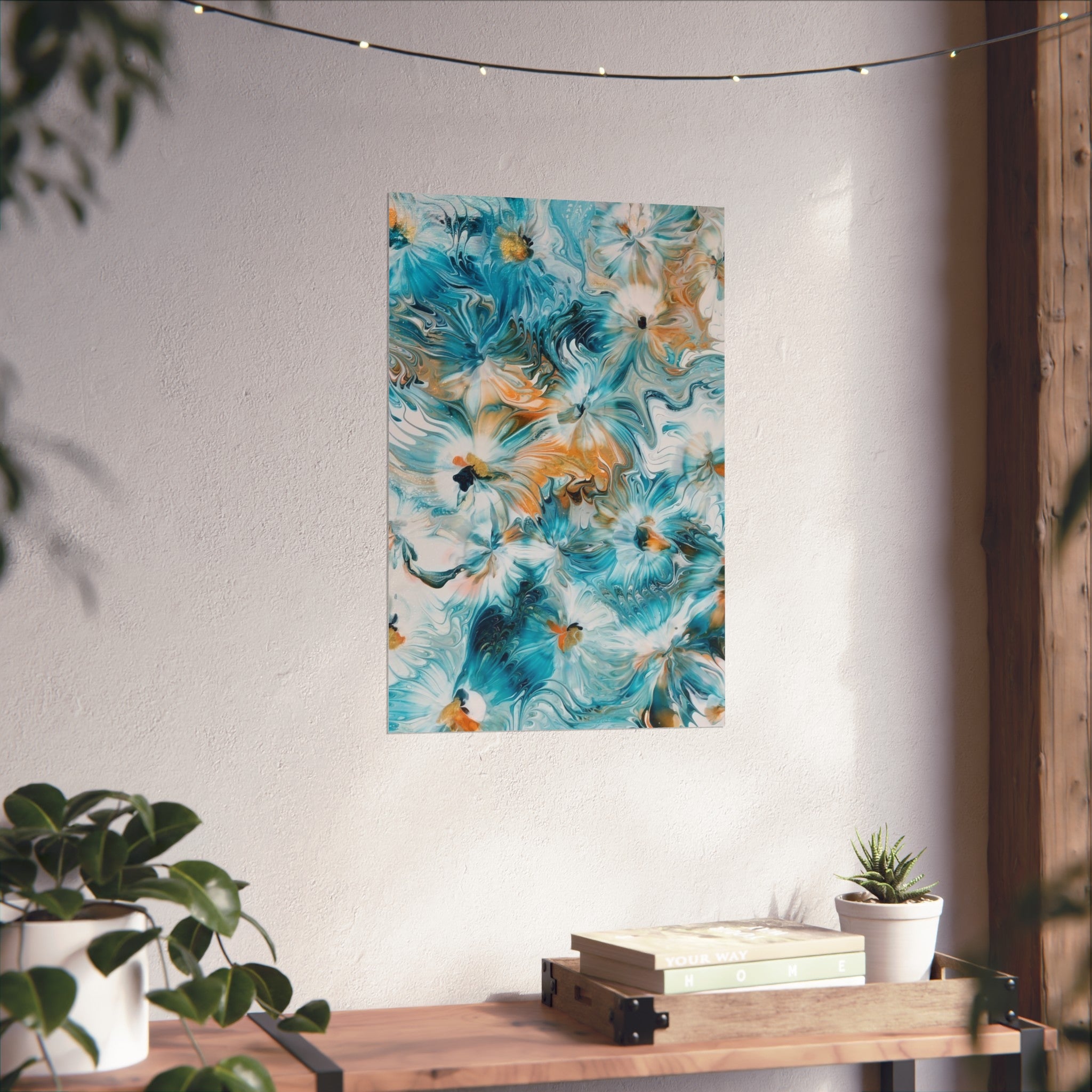 Happy — Abstract Floral Teal & Gold Wall Art