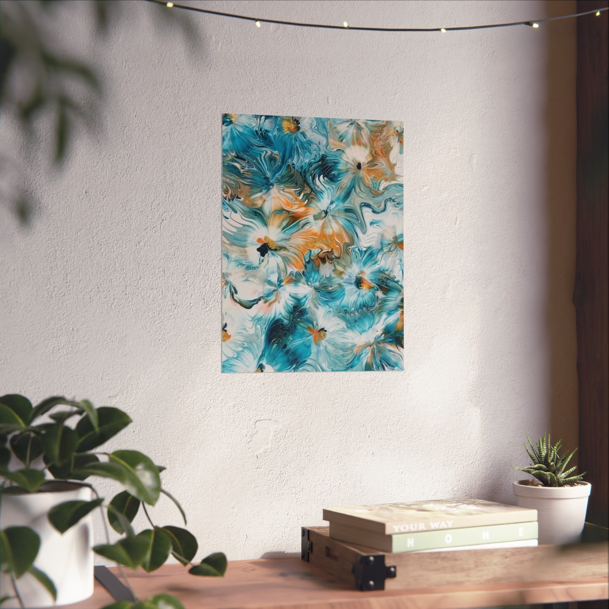 Happy — Abstract Floral Teal & Gold Wall Art
