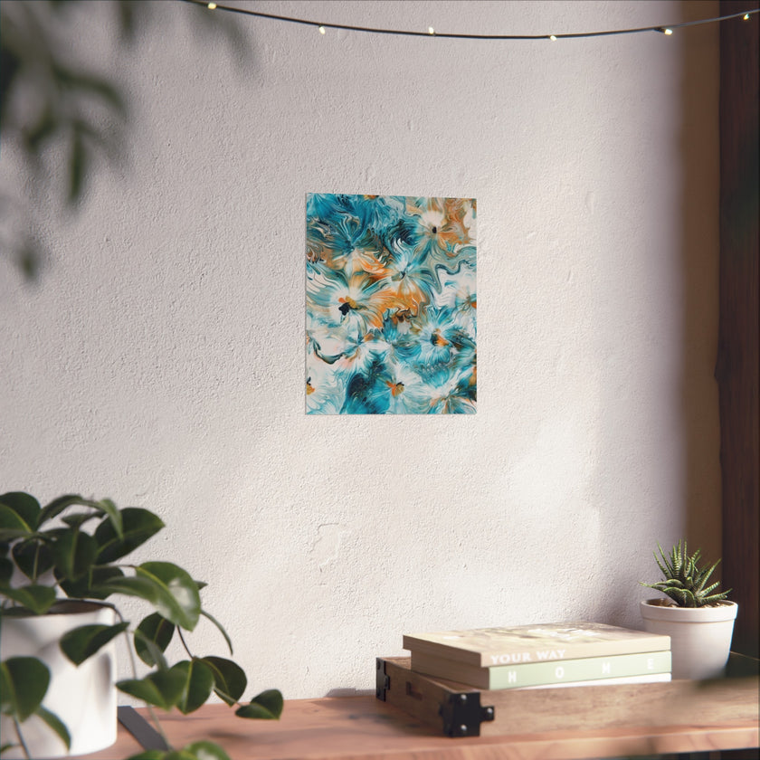 Happy — Abstract Floral Teal & Gold Wall Art