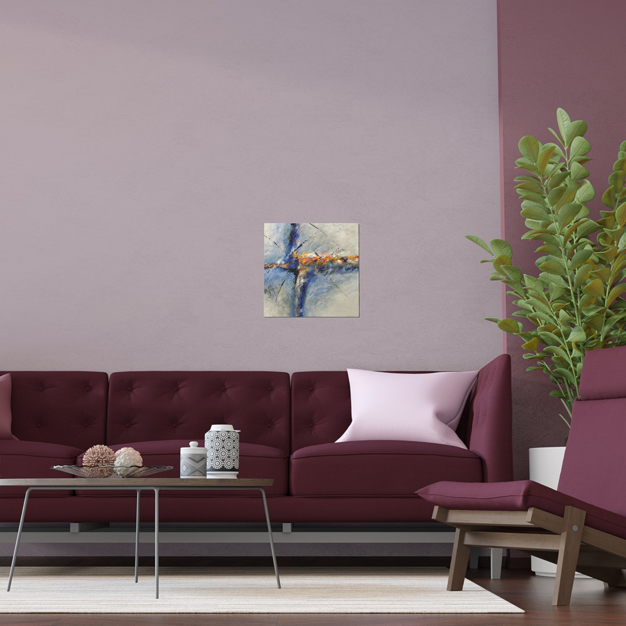 Blue Horizon – Abstract Blue & Ochre ContemporaryFine Art Poster