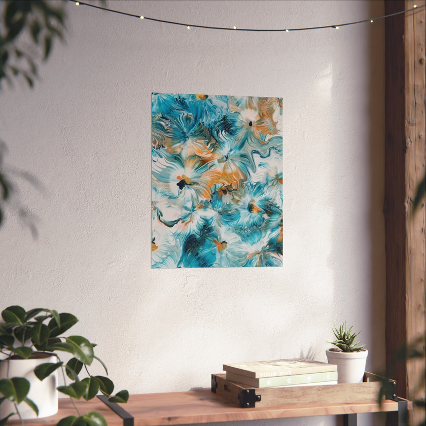 Happy — Abstract Floral Teal & Gold Wall Art