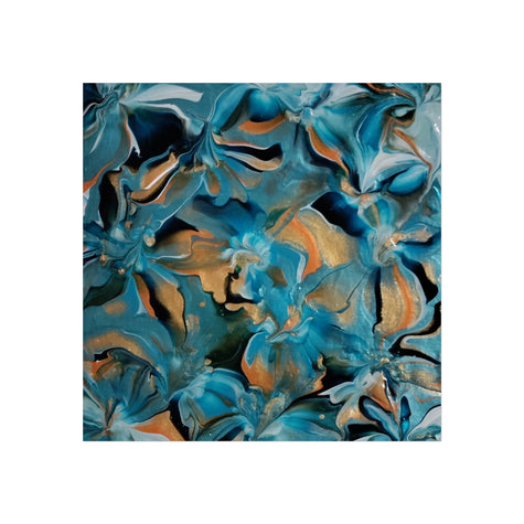 Blue Lagoon — Teal & Copper Abstract Floral Fluid Art Print