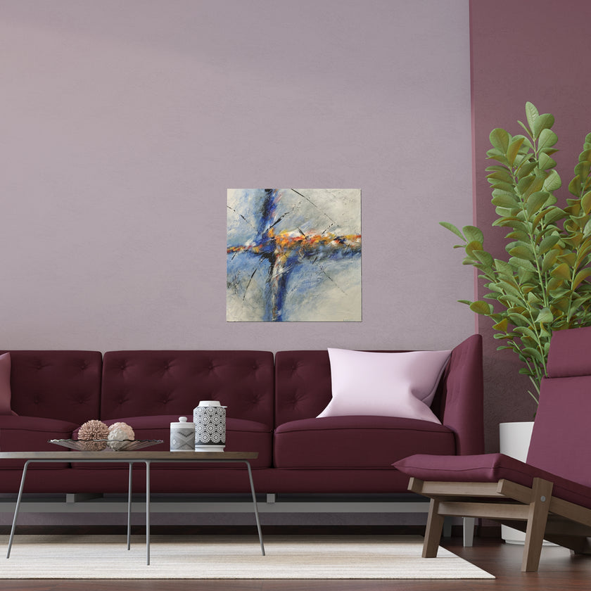 Blue Horizon – Abstract Blue & Ochre ContemporaryFine Art Poster