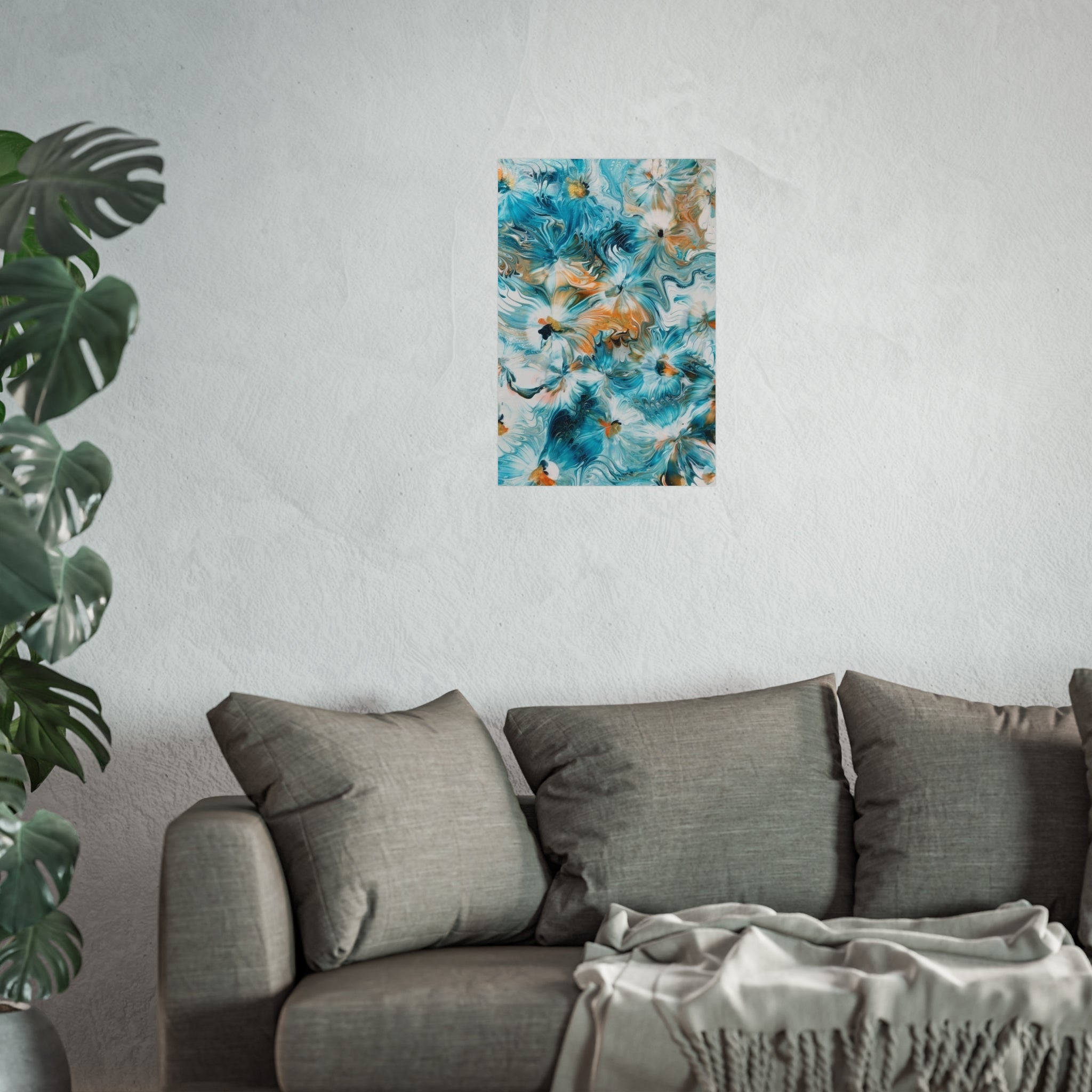 Happy — Abstract Floral Teal & Gold Wall Art