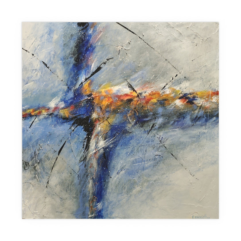 Blue Horizon – Abstract Blue & Ochre ContemporaryFine Art Poster