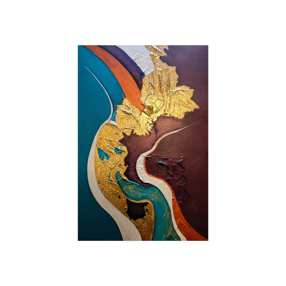 In the Groove — Teal, Gold & Earthtone Modern Wall Art