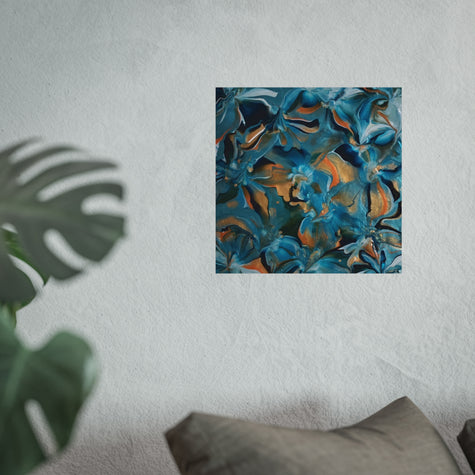 Blue Lagoon — Teal & Copper Abstract Floral Fluid Art Print