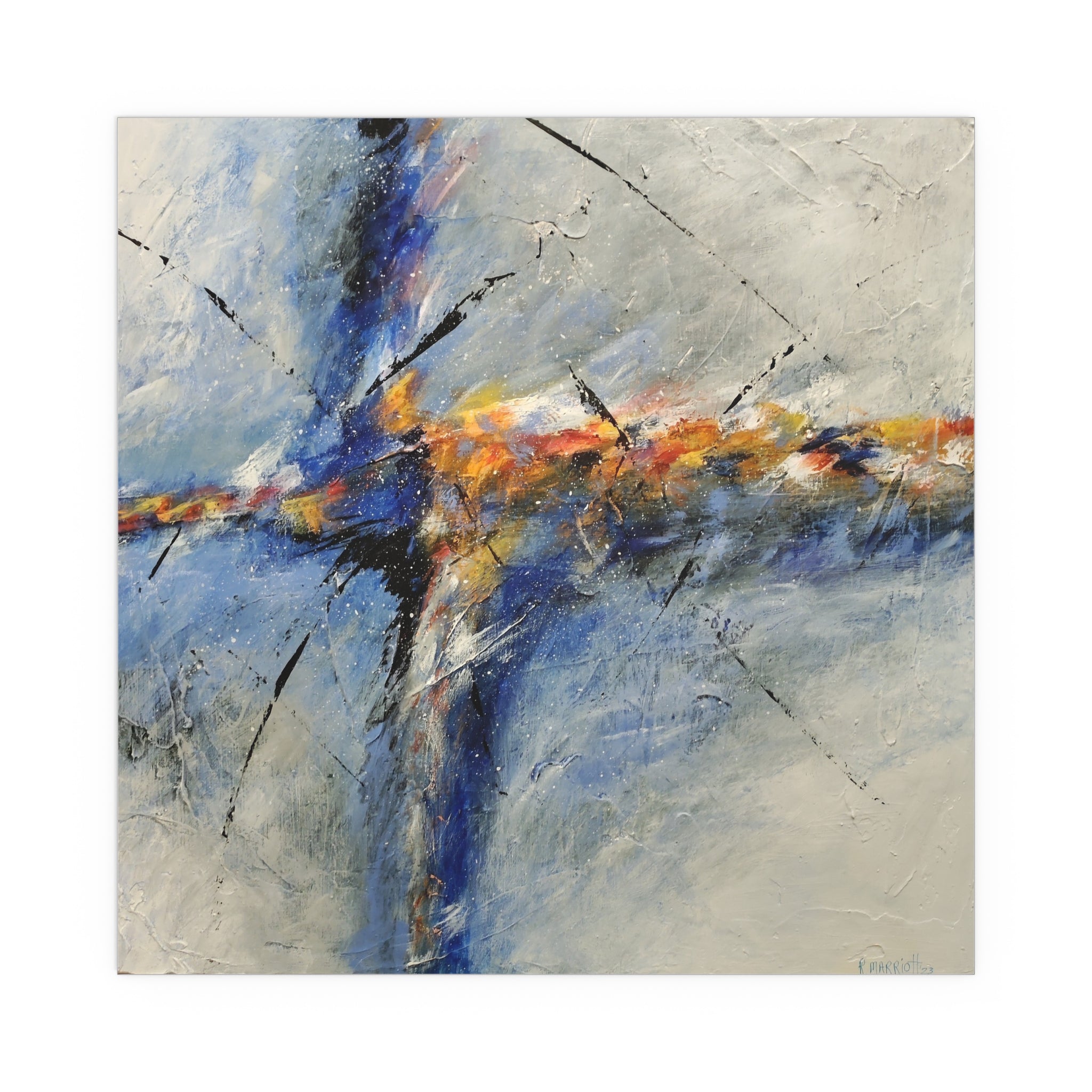 Blue Horizon – Abstract Blue & Ochre ContemporaryFine Art Poster