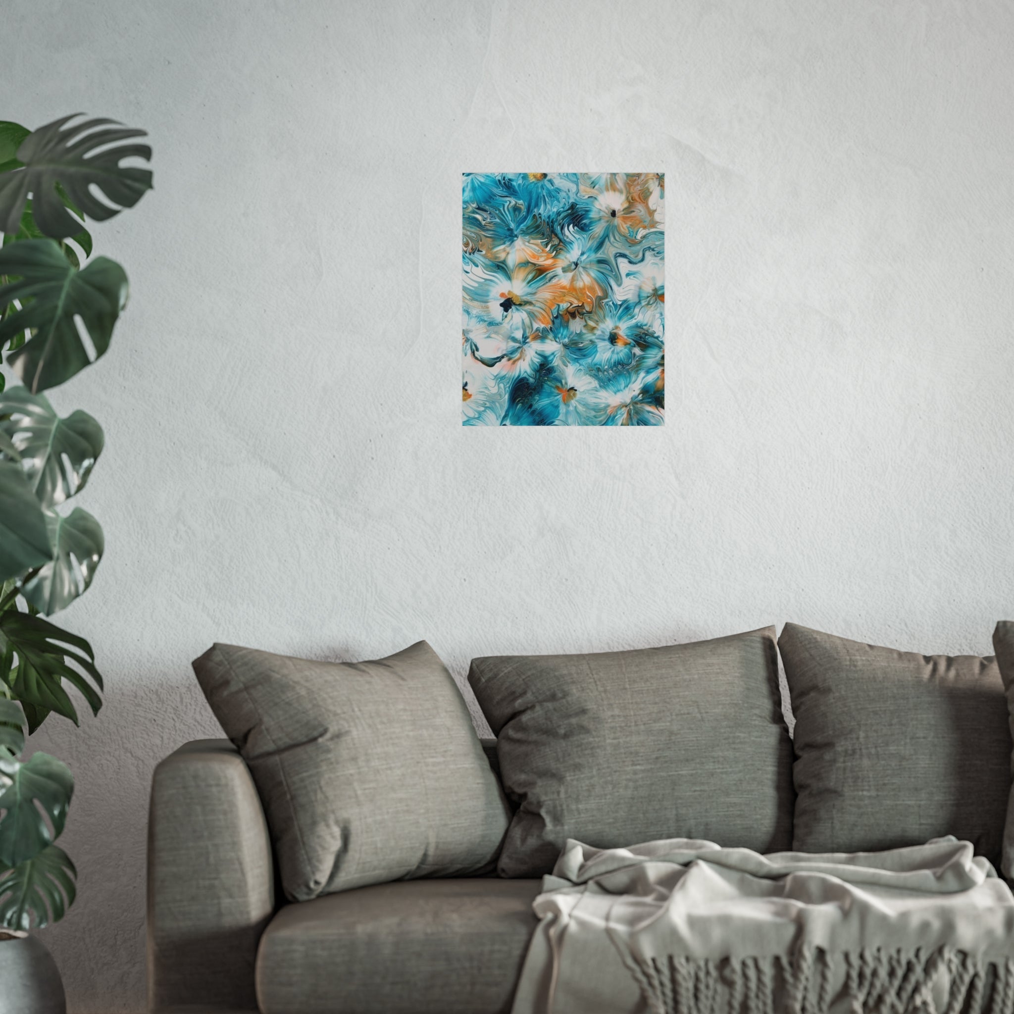 Happy — Abstract Floral Teal & Gold Wall Art