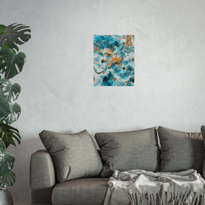 Happy — Abstract Floral Teal & Gold Wall Art