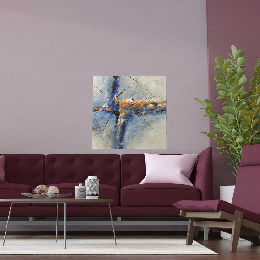 Blue Horizon – Abstract Blue & Ochre ContemporaryFine Art Poster