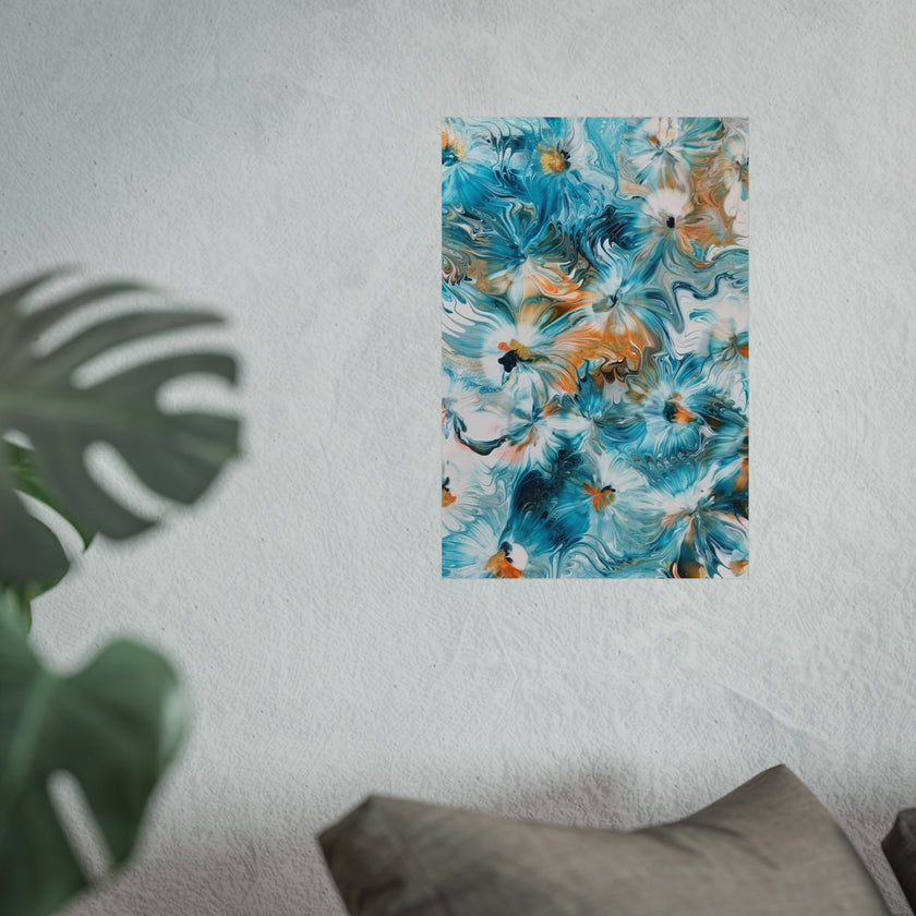 Happy — Abstract Floral Teal & Gold Wall Art