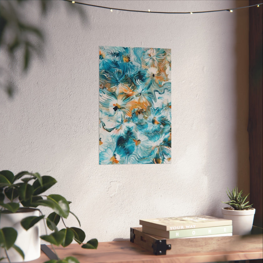 Happy — Abstract Floral Teal & Gold Wall Art