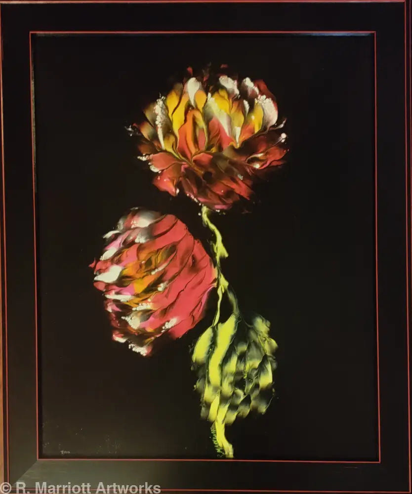 Firecracker Original Framed 19.25’’ x 23’’ Fluid Art