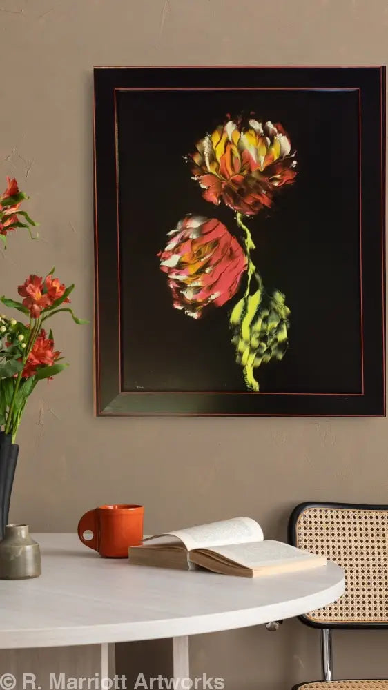 Firecracker Original Framed 19.25’’ x 23’’ Fluid Art