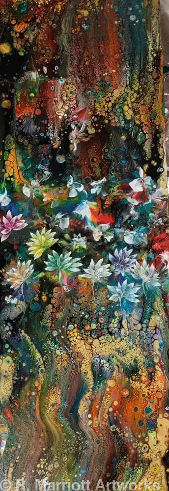 Lotus Garden Original 12’’ x 36’’ Fluid Art