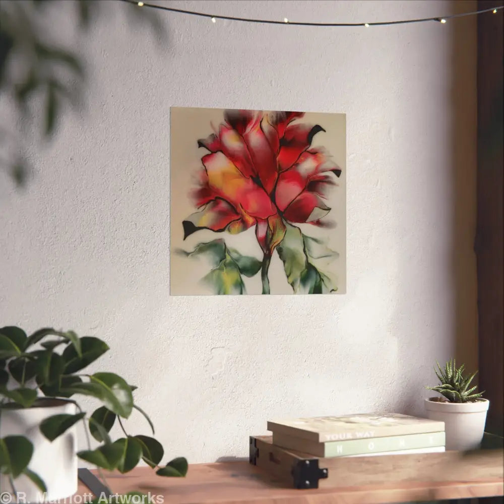 Red Flower – Soft Red Bloom Floral Fine Art Poster 14″ x 14″ / Matte Poster