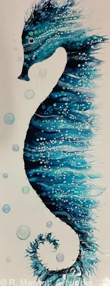 Seahorse I Original Framed 18.75’’ x 43’’ Fluid Art